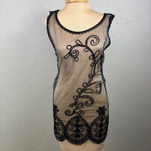 Gothic Mesh Embroidery Sleeveless Sheer Top Black Women Y2k Romantic Size S/M